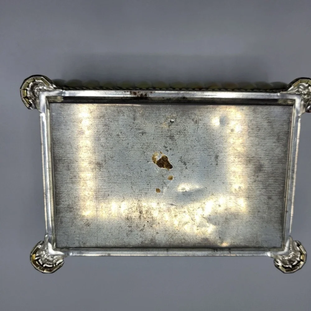 Vtg Footed Tea Tin Box Pink Faux Marble Jewelry Trinket Box Shelf Decor AS IS